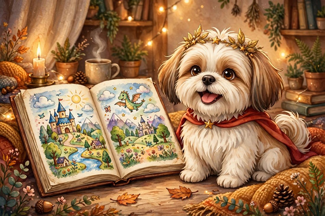 A Shih Tzu as the hero of an illustrated storybook